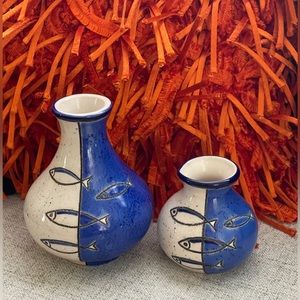 Artesia Hand Painted Blue White
Fish Small Vases  approx in 2 size